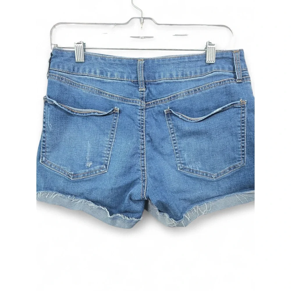 SO‎ Womens 9 Distressed Denim Shortie Shorts Blue Cuffed Y2K Casual Jean Shorts